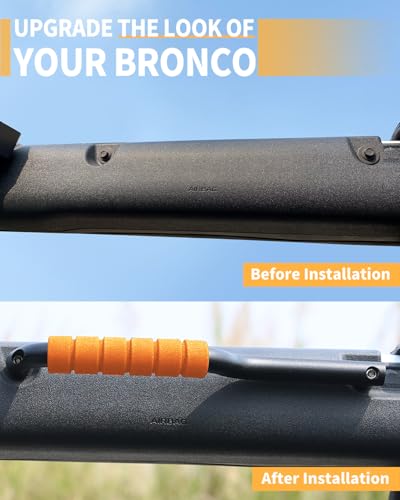 Image of ROADER Bronco Front Grab Handles - Aluminum Orange Non-Slip Roll Bar Handles for 2021-2023 Ford Bronco 2 /4 Door, Interior Accessories (Not Fit Rear Seat)