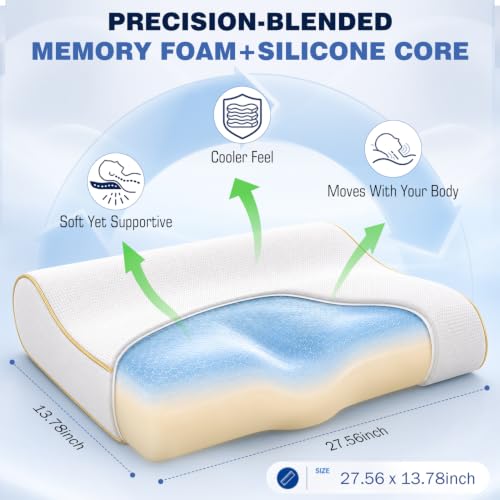 Image of jiaao Ergonomic Cervical Neck Pillow,Adaptive Side Sleeper Pillow | Hybrid Memory Foam Pillows with Silicone Core,Airflow Cooling Contour Pillow for Neck Support,Dual Heights,King Size