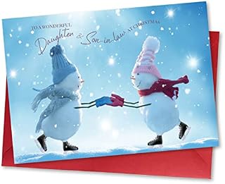 Absolutely Yours Christmas Card for Daughter & Son in Law. Skating Snowmen Design. Ecofriendly & UK Made. Verse Inside. A5 (210x148mm) card size