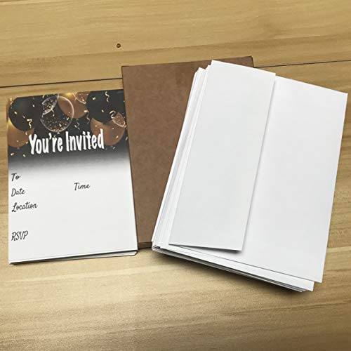 Qualityvibe Black & Gold Balloons Invitations Set Of 25 With Envelopes. Invites For Anniversaries, Birthdays, Sweet 16, Bridal Showers, Baby Showers, Milestones Birthdays And More. #TOP4