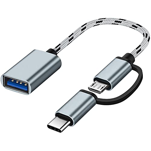 Seminer 2 en 1 Adaptador USB C/Micro a USB, USB C a USB, Cable Adaptador Micro a USB 3.0 OTG Compatible con iMac Android Google Samsung Galaxy y Plus, Gris