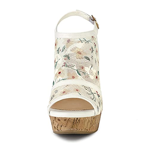 Allegra K Women's Open Toe Platform Heel Lace Wedges White Green Sandals - 7 M Us #TOP1