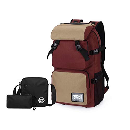 LJ-dsb Mochila de Alpinismo Mochila Masculina 15.6 computadora Gran Capacidad Bolsa Estudiante Femenina para Excursionismo Mochila 53x 31 x 20 1 * Bolsa de Hombro 1 * Billetera Café Caqui