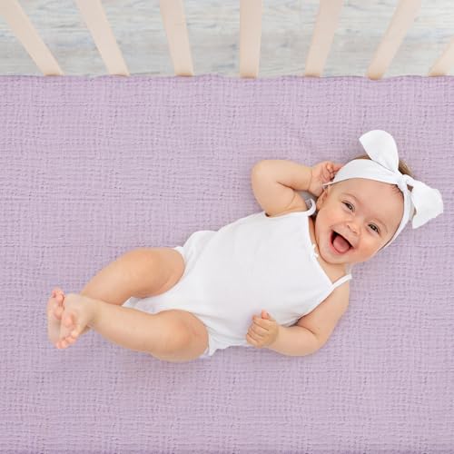 Image of Mindsoft 4 Pack Muslin Baby Crib Sheets Soft Breathable, Purple Butterfly