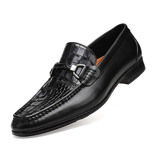 Men's Loafers, Slip-On Leather Penny Loafer Crocodile Printed Dress Shoes for Men