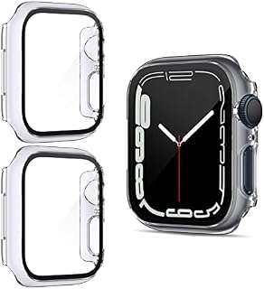 ZEBRE Screen Protector Compatible with Apple Watch Series 8/Series 7 45mm, 2Pack Full Coverage PC Case Tempered Glass Screen Protector Case Compatible with iWatch Series 8/Series 7 45mm