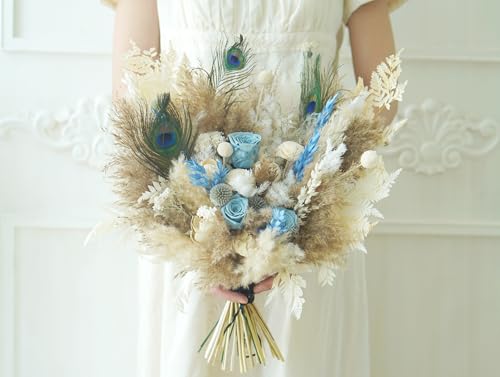 Ramo rústico boho beige para boda con flores preservadas miniatura 1