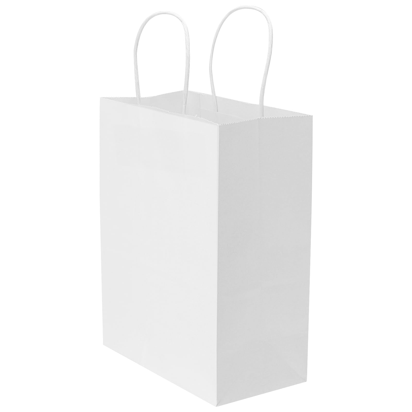 LEXININ Lot de 100 sacs cadeaux en papier blanc de taille moyenne avec poignées torsadées, 21 x 11 x 27 cm, sacs de transport en papier blanc pour courses, vente au détail