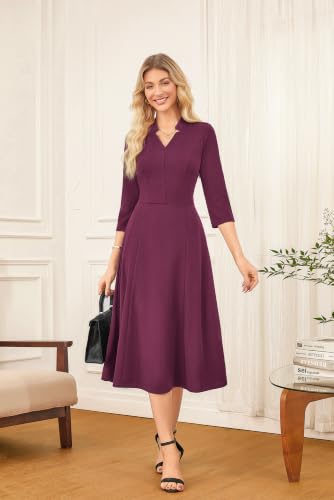 Image of GRACE KARIN Work Dresses for Women 2026,Midi Business Dress,3 /4 Sleeve Classy Fit and Flare Dress with Pocket
