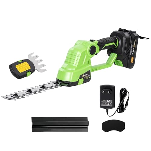 Outsunny 2-in-1 Akku Heckenschere Elektrischer Hecken & Strauchschere mit 20/10cm Schnittlänge, Ladegerät, 18V Akku 2,0 Ah für Äste, Sträucher, Zweige, Grün