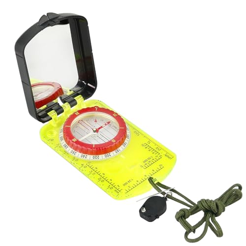 Sighting Mirror Compass, Mirror Sighting Map Orienteering Compass with Adjustable Declination and LED Professional Grade Compass Survival Camping Hiking Compass Backpacking Clinometer Camping Gifts