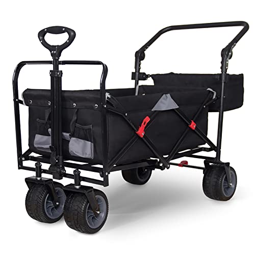JIANLE Push-Pull-Strandwagen mit hinterem Lagerregal, geländegängiger, robuster Einkaufswagen mit Hinterradbremse und automatischer Karosserieverriegelung, für Outdoor-Gartenpicknick, Strand,E