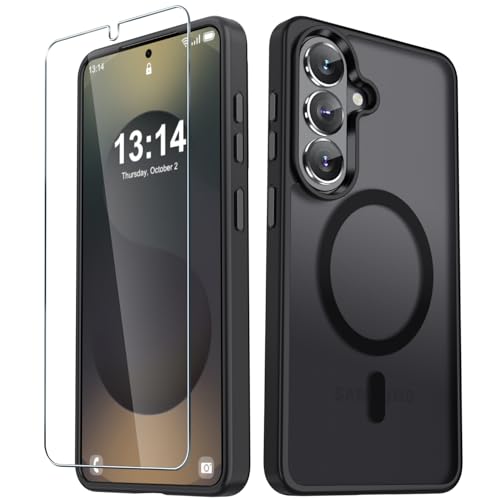 YENAPOON for Samsung Galaxy S26 Case, Matte Magnetic Phone Cover [with 1 Screen Protector] [Support for MagSafe] [Shockproof Military Grade Protection] Translucent Frosted Back, Black