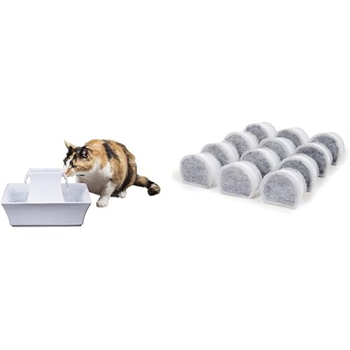 PetSafe Cat and Dog Water Fountain - 70 oz & Drinkwell Replacement Carbon Filters, Dog and Cat Ceramic and 2 Gallon Water Fountain Filters, 12-Pack