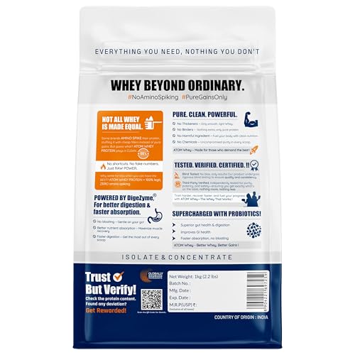 Image of AS-IT-IS ATOM Whey Protein 1kg | 27g protein | Isolate & Concentrate | Mango Fusion | USA Labdoor Certified | With Digestive Enzymes for better absorption
