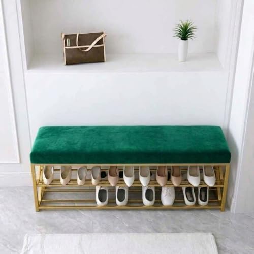 Image of Entryway Shoe Rack with Cushioned Seat, Shoe Bench for Entry, 2 Shelves Storage Bed Bench