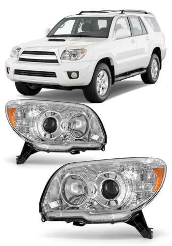 Headlights Assembly fit Toyota 4Runner 06 07 08 2009 4th gen 4runner Projector Headlamp Driver and Passenger Side Pair With Chrome Housing Amber Reflector(W/O Bulbs)