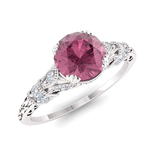 Diamondere Natural And Certified Pink Tourmaline And Diamond Engagement Ring In 14K White Gold | 1.11 Carat Art Deco Engagement Ring For Women, Us Size 6.5 #TOP2