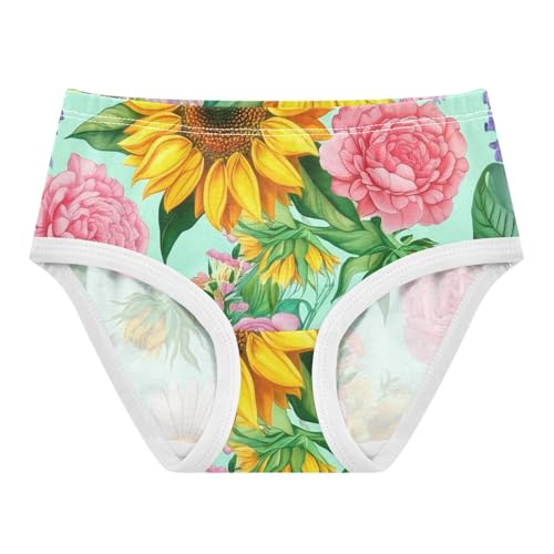 Cotton Toddler Girls Underwear Vintage Floral Sunflowers Turquoise Little Girl Panties Print Undies Kids Briefs 2t