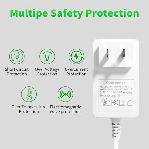 Image of 12v 3A Led Strip Light Power Adapter, AC to DC 100V-240V Transformer with DC Output for Neon Rope Light 2835 5050 Strip Light Led