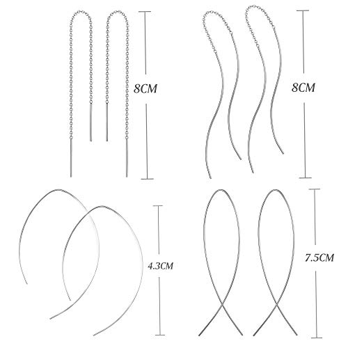 Jstyle 4 Pairs Stainless Steel Curved Threader Earrings For Women Lightweight Drop Dangle Threader Earrings #TOP3