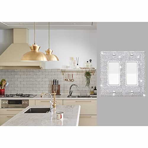 Image of 2 Pcs Shiny Silver Rhinestones Wall Plate Cover Switch Plate Covers Cover Light Switch Cover Switch Cover Decorative Electrical Outlet Cover Plates Outlet Covers Bling Switch Cover 2 Gan