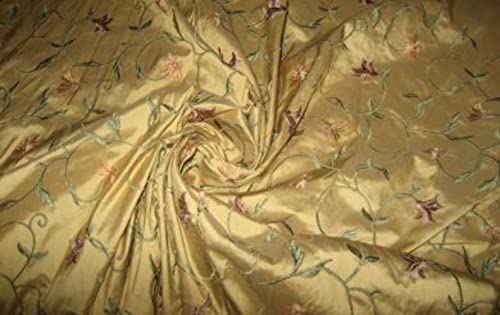 Silk dupioni silk soie 137,2 cm moutarde broderie florale au mètre