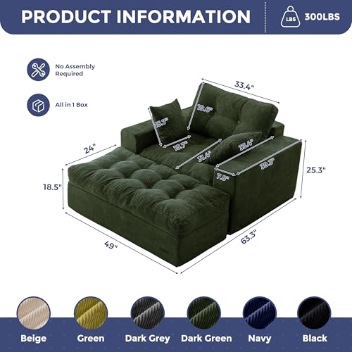 Image of MAXYOYO Modular Sectional Chaise Lounge Sofa, Upholstered Lounge Chair with Ottoman, Comfy Couch with Layered Cushion, Tufted Upholstered Sleeper Chair for Living Room, No Assembly, Dark Green