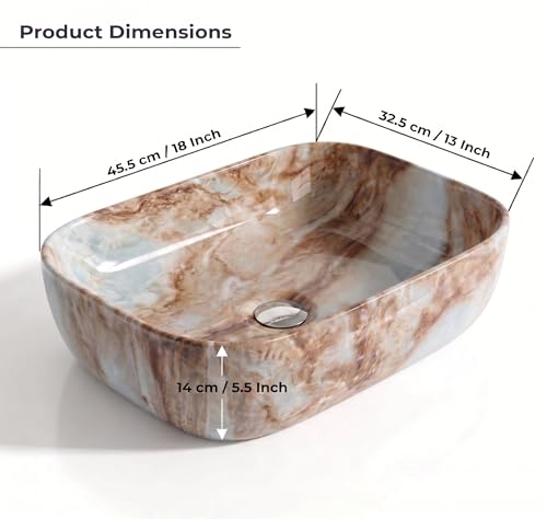 Image of Designer Ceramic Wash Basin For Bathroom | Over Counter Bathroom Basin | Counter Top Bathroom Sink | Wash Basin For Restaurant, Hotel (18 x13 x 5 Inch) (138)