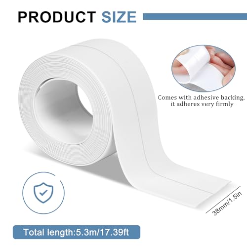 Image of White caulking Tape, Kitchen and Bathroom self-Adhesive Tape for tub caulking, Sinks, Toilet Base Landscaping.