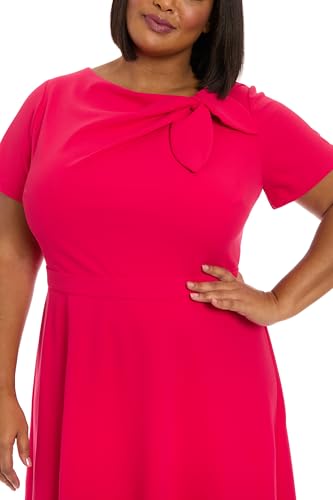 Image of London Times Women's Women's Bow Neckline A-line Midi - Short Sleeve Evening Party Cocktail Dress