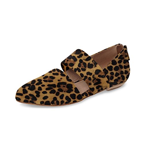YDN Women's Casual Mary Jane Pumps Pointy Toe Elastic Strap D'Orsay Comfy Ballet Flats Zipper Comfy Walking Outfit Leopard14