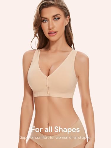 Image of Angelhood Front Close Wireless Bras for Women, Smoothing Padded Bralette, Comfortable Snap Closing Bras, 4 Pack