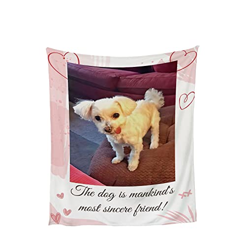 EshineArt Custom Blanket with Photos Text Customized Blanket Personalized Flannel Throw Blankets for Dogs Kids Birthday Christmas Halloween Valentines Day Gift (1 Photo, 48X32inch)