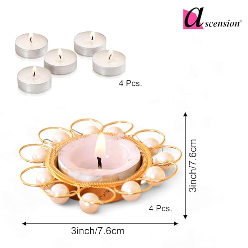 Image of Ascension Tealight Candle Holder Set of 4 Pearl Decorative Metal Diyas Tea Light Candles Holder Diya for Diwali Decor for Home Navratri Temple Festive Gift for Diwali Weddings & Housewarming