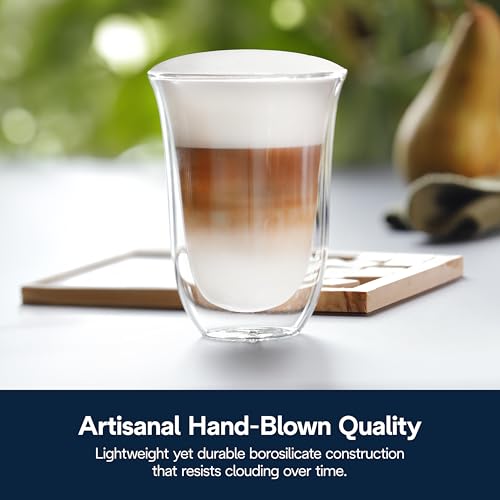 Image of De'Longhi Brand Original Double Walled Latte Glasses, Set of 2 (330 ml each), Specially Designed for De'Longhi Coffee Machines, Thermal Insulated, Condensation-Free, Dishwasher Safe, Microwave Safe