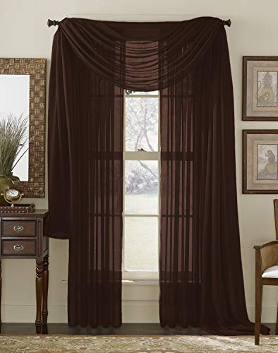 Juego de 3 Cortinas Transparentes con Costuras para Ventana y Bufanda, de Interior, 2 Paneles y 1 Bufanda a Juego