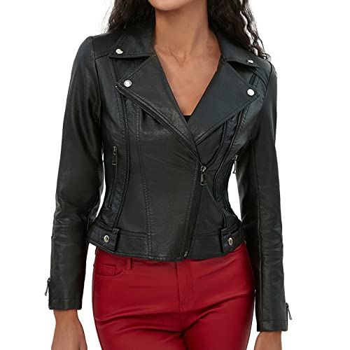 MKIUHNJ Vestes pour femme 2023 Mode Veste en cuir pour femme Veste de moto Noir Veste de moto Faue Veste Causal Manteau Manteau Manteau Court Femme Laine, Noir , M MKIUHNJ Vestes pour femme 2023 Mode Veste en cuir pour femme Veste de moto Noir Veste de moto Faue Veste Causal Manteau Manteau Manteau Court Femme Laine, Noir , M