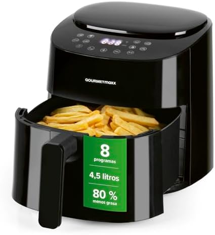 GOURMETmaxx Freidora de aire caliente de 4,5 L, 1400 W, con 8 pro...