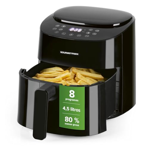 GOURMETmaxx Freidora de aire caliente de 4,5 L, 1400 W, con 8 programas diferentes, ideal para asar, asar, etc. | Preparación especialmente baja en grasa y suave | temporizador y apagado automático