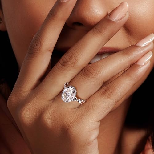 4ct Moissanite Engagement Ring for Women, 8x12mm Center Stone Oval Cut D Color VVS1 Moissanite Wedding Promise Ring, 925 Sterling Silver Anniversary Bridal Luxurious Jewelry Gift for Her4