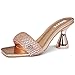 OHXZTX Women's Rhinestone Chunky Heel Mules Sandals Square Open Toe Slip On Kitten Heeled Backless Slides Slippers Fashion Wedges Pumps Dress Shoes Sexy Champagne PU Size US 10 CN 41