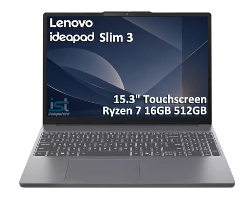 2026 Lenovo Business Laptop with Copilot AI (15.3" FHD+ Touchscreen, AMD Ryzen 7 170 (> Intel i7-1355U) 16GB DDR5 RAM, 512GB SSD), WiFi 6, Webcam w/Shutter, Numeric Keypad, Ideapad Slim 3, Windows 11