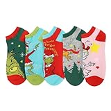 Bioworld The Grinch Character Art Women's 5-Pair Ankle Socks-OSFA
