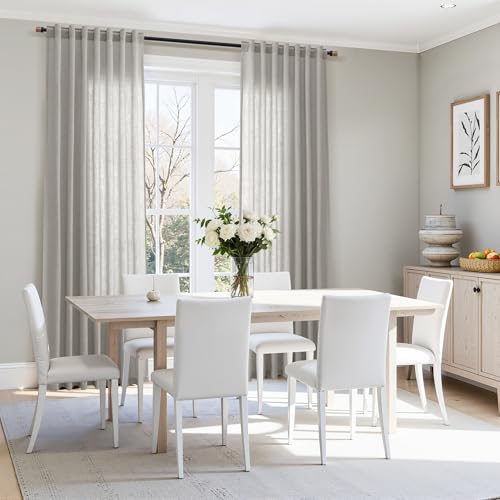 Image of Nanspring Extra Long Linen Curtains 102 Inch for Living Room Light Grey