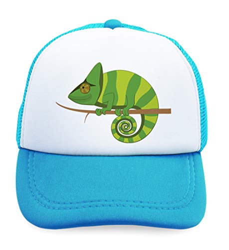 Summer Kids Trucker Hat Iguana on Stick Funny Polyester Boys Girls Sun Toddler Caps Light Blue Design Only Adjustable