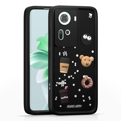 Image of Bintage CASE Cute Fun Taddy Cartoon 3D Ball Bear Milk Cake Coffee Silicon Case Full Body & Camera Protection Back Cover Compatible for Oppo Reno 11 5G - Black