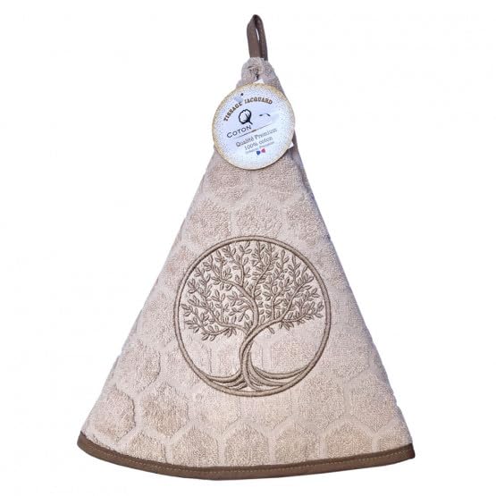 Générique Essuie Main Rond en éponge Tissage Jacquard Arbre de Vie Beige Qualité Premium