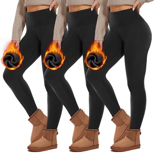 HIPOWER 3er Pack Thermo Leggings Damen Winter Gefüttert Sportleggins | High Waist Fleece Warme Leggins Blickdicht Thermounterwäsche Laufhose Yogapants