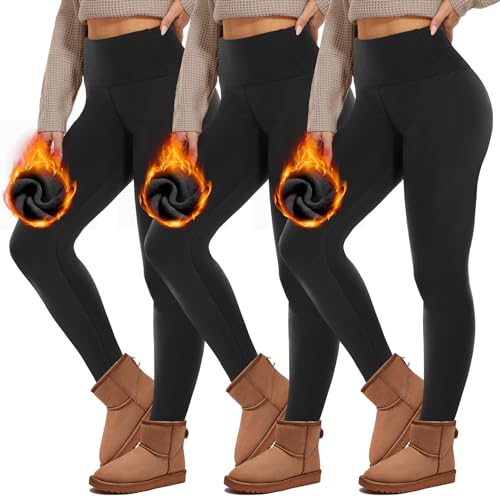 HIPOWER 3er Pack Thermo Leggings Damen Gefüttert Winter High Waist Fleece Warme Leggins Blickdicht Schwarz Sportleggins Thermounterwäsche Laufhose...